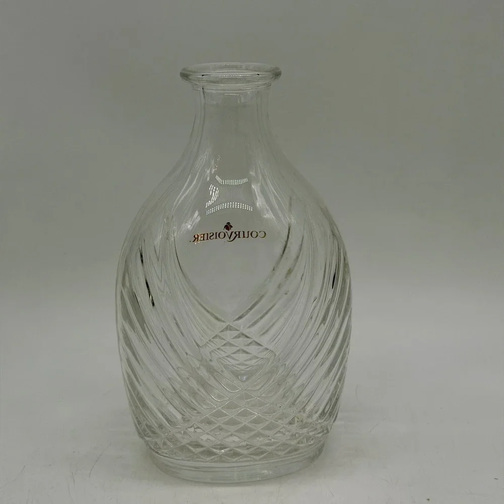 Courvoisier Glass Decanter Clear Diamond Swirl Pattern Barware Vintage